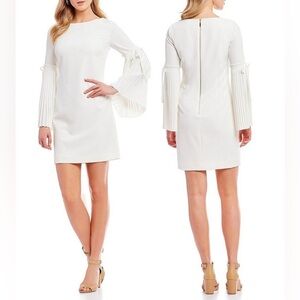 Antonio Milani White Stunning Pleated Bell Sleeve Dress Size 2 EUC
